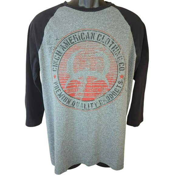 Cinch Modern Fit Mens Shirt Medium Gray-Black Raglan Baseball Tee - Picture 2 of 8